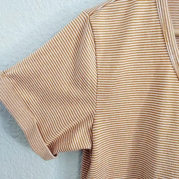 American Eagle Mustard Yellow Striped V-neck Tee Size S - Picture 5 of 10